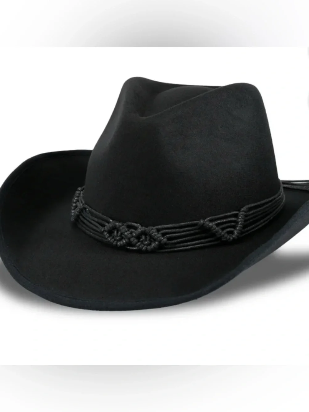 Jessica Simpson Black Fedora Cowboy Hat With Macrame Band Interior Adjuster Boho